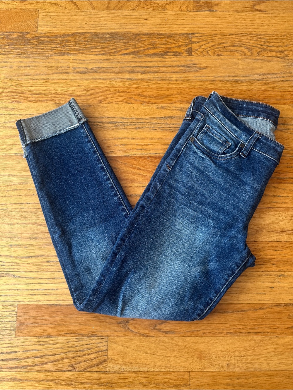 Kut from the Kloth Dark Blue Cropped Frayed Hem Jeans - Picture 3 of 6
